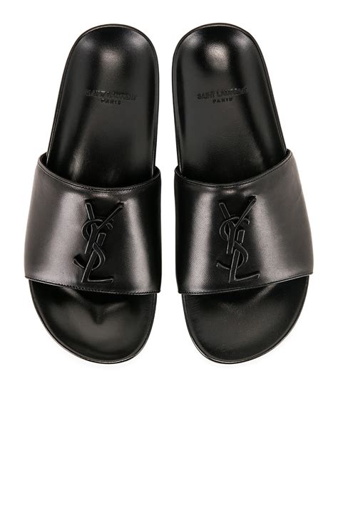 saint laurent ysl logo footbed slide nero|Saint Laurent slides.